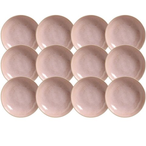Jogo 12 Pratos Fundos 830ml Cerâmica Rosa Bio Litchi Mesa Ja