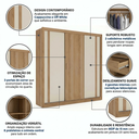 Ver imagem 5 de Guarda-Roupa Casal 3 Portas de Correr 4 Gavetas 227 x 230cm Ibiza Yescasa Cappuccino/Off White