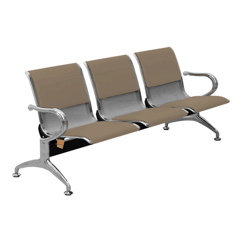 Cadeira Longarina 3 Lugares Cromada C/ Estofado Colors: Marrom Claro