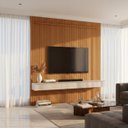 Ver imagem 1 de Painel Ripado Suspenso para TV até 75 Polegadas 100% MDF 183,6cmx240cm 3 Gavetas Arbo Marrom Cedro/Off White