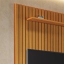 Ver imagem 5 de Painel Ripado Suspenso para TV até 75 Polegadas 100% MDF 183,6cmx240cm 3 Gavetas Arbo Marrom Cedro/Off White