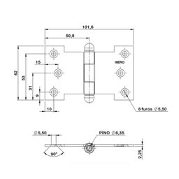 Dobradiça Palmela 4" X 2,5'' Ferro Cromado Cartela com 2 Unidades Isero - 2