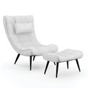 Ver imagem 7 de Conjunto Poltrona e Puff Decorativo Sala de Estar Pés Palito Letty Pu Branco G19 - Gran Belo