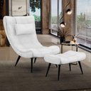 Ver imagem 1 de Conjunto Poltrona e Puff Decorativo Sala de Estar Pés Palito Letty Pu Branco G19 - Gran Belo