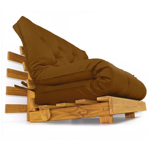 Sofá Cama Casal Futon Tokio D33 Madeira Maciça Cor Mel - Cinza - Caramelo