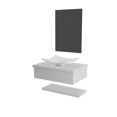 Conjunto Bancada C-cuba F44, Prateleira e Espelheira Metrópole 606 Perffect Acetinado Branco Chess
