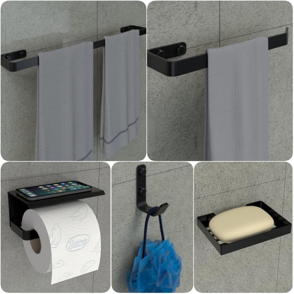 Kit Acessórios Para Banheiro Preto Fosco 5 Peças MAX - 1