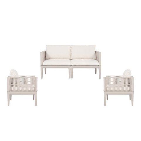 Kit com 1 Sofa e 2 Poltronas Maui em Polipropileno com Estofado Resistente a Água