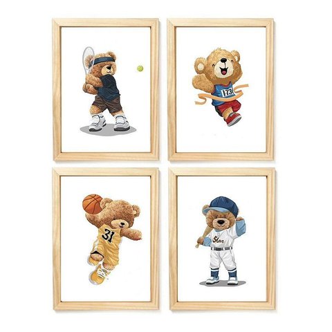 Kit Quadro Urso Esporte Decorativo Infantil Quarto Criança Bebê Enxoval