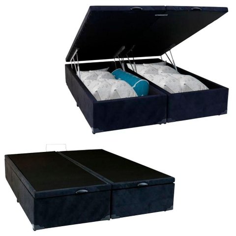 Cama Box Baú King Bipartido Suede Mega Cama Preto 192x203x45cm
