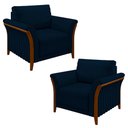 Ver imagem 1 de Kit 2 Poltronas Decorativas Sala de Estar 102cm Pés Madeira Roya M22 Veludo Azul Marinho - Mpozenato