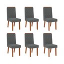 Ver imagem 1 de Conjunto com 6 Cadeiras Estofadas para Mesa de Jantar Sara MDF Freijó Linho Granito DJ Móveis
