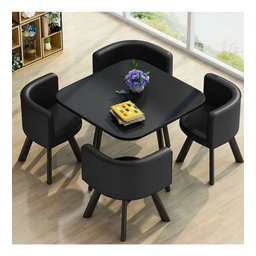 Mesa de Jantar Minimalista com 4 Cadeiras Compacta 1m2:base da Cadeiras Negras com Ecocuero/preto Re - 2