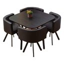 Ver imagem 1 de Mesa de Jantar Minimalista com 4 Cadeiras Compacta 1m2:base da Cadeiras Negras com Ecocuero/preto Re