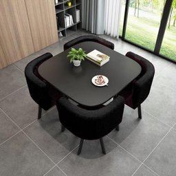Mesa de Jantar Minimalista com 4 Cadeiras Compacta 1m2:base da Cadeiras Negras com Ecocuero/preto Re - 16