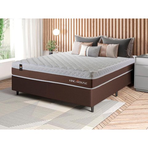 Conjunto Cama Box c/ Molas Ensacadas Venice Marrom Casal 138x188x60