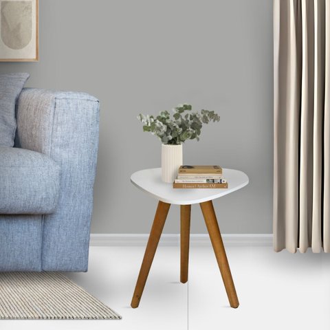Mesinha Lateral Redonda Sala Pé Palito Retro Decorativa Tampo Orgânico
