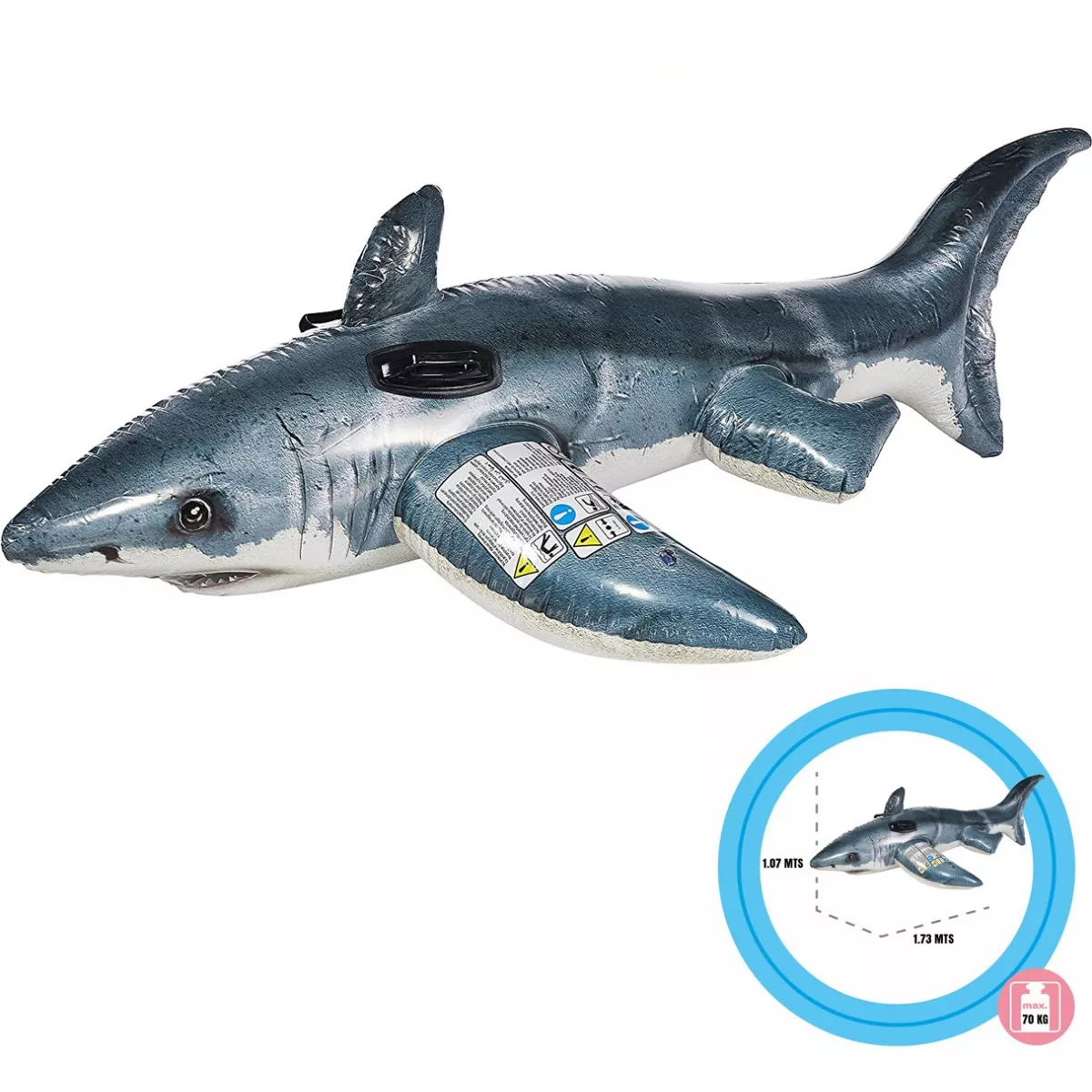 Bóia Inflável Tubarão Realistic Intex para Piscina 173x107cm:cinza - 3