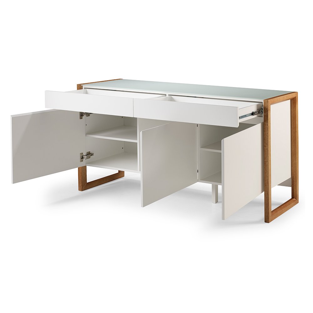 Buffet Quadro 3 portas e 2 gavetas - 4 portas e 3 gavetas Djorge 130cm Laca - Off White - 3