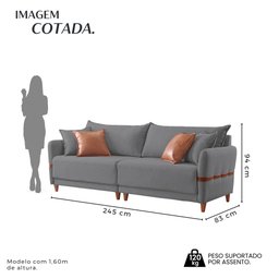 Sofá Living Canela 4 Lugares 245 cm Linho - 3