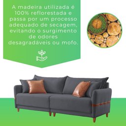 Sofá Living Canela 4 Lugares 245 cm Linho - 11