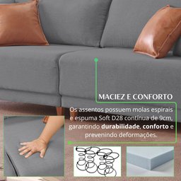 Sofá Living Canela 4 Lugares 245 cm Linho - 4