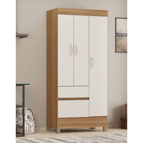 Guarda Roupa Solteiro Wind 3 Portas com Nichos e Cabideiro - Amendola Touch/ Off White Demóbile