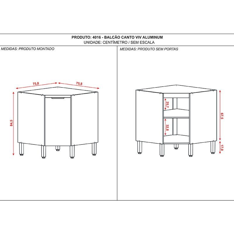 Balcão de Cozinha Viv Aluminum Canto Oblíquo Freijó Vanilla - Kits Paraná - 3