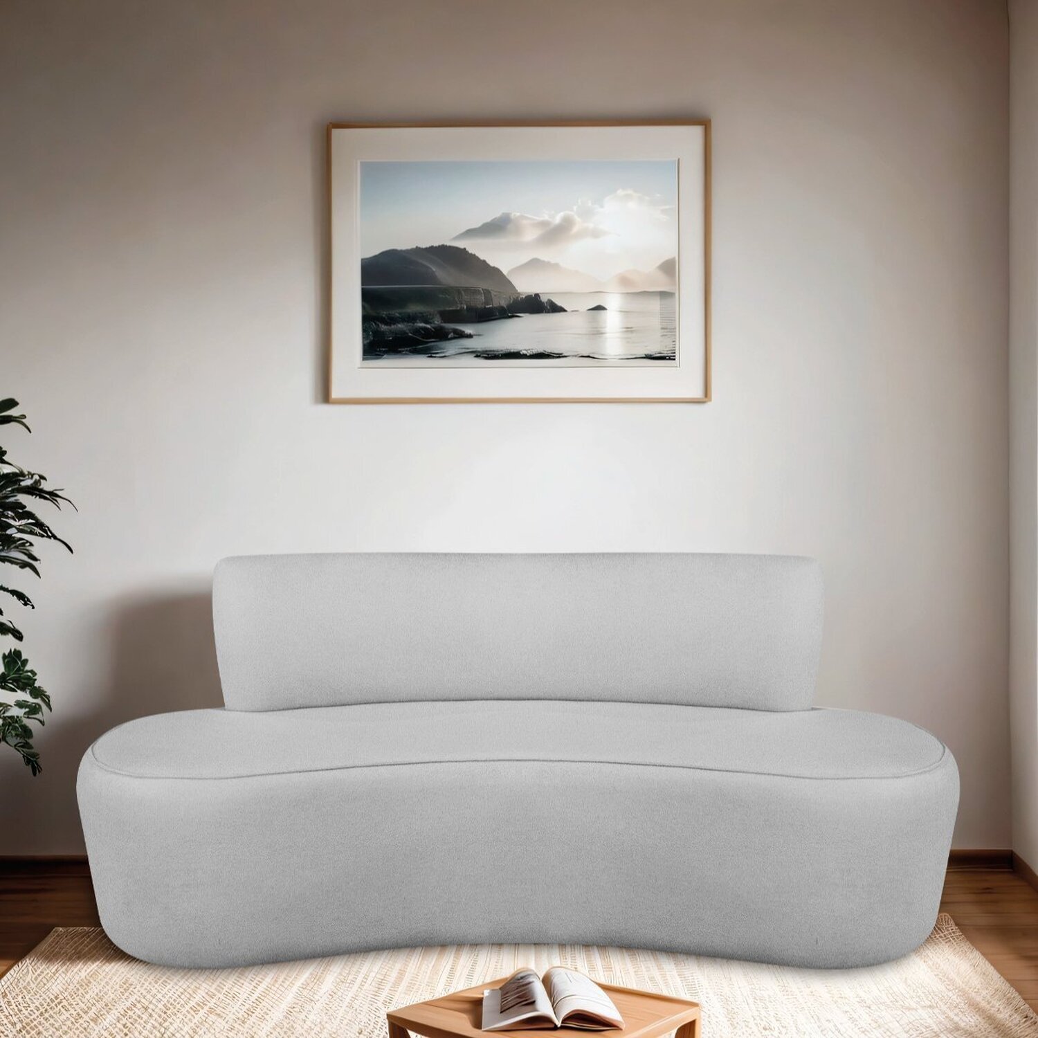 Sofá Curvo Orgânico 160cm 2 Lugares Linho Antonela | MadeiraMadeira