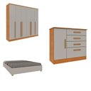 Ver imagem 1 de Conjunto Guarda Roupa Casal com Puxador MDF Portugal, Cama Casal Monaco e Cômoda Chicago Bege/Cinamomo/Off White