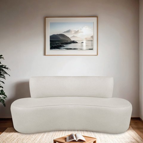 Sofá Curvo Orgânico 140cm 2 Lugares Linho Antonela Bege