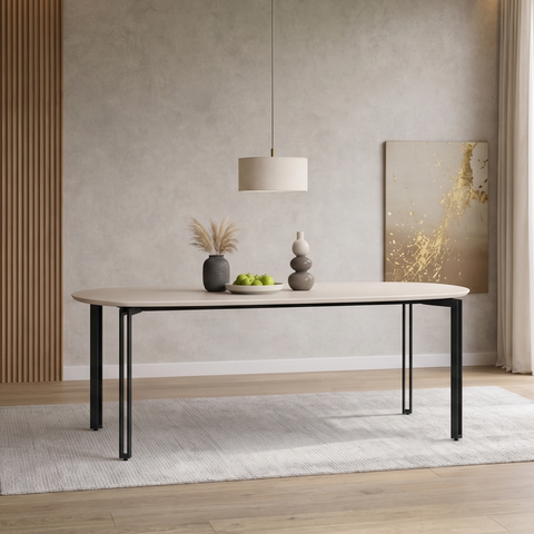 Mesa para Sala de Jantar Tampo com Vidro/MDF 200cm Base Metal Preto Mayra