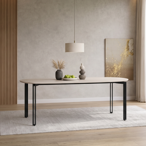 Mesa para Sala de Jantar Tampo com Vidro/MDF 200cm Base Metal Preto Mayra