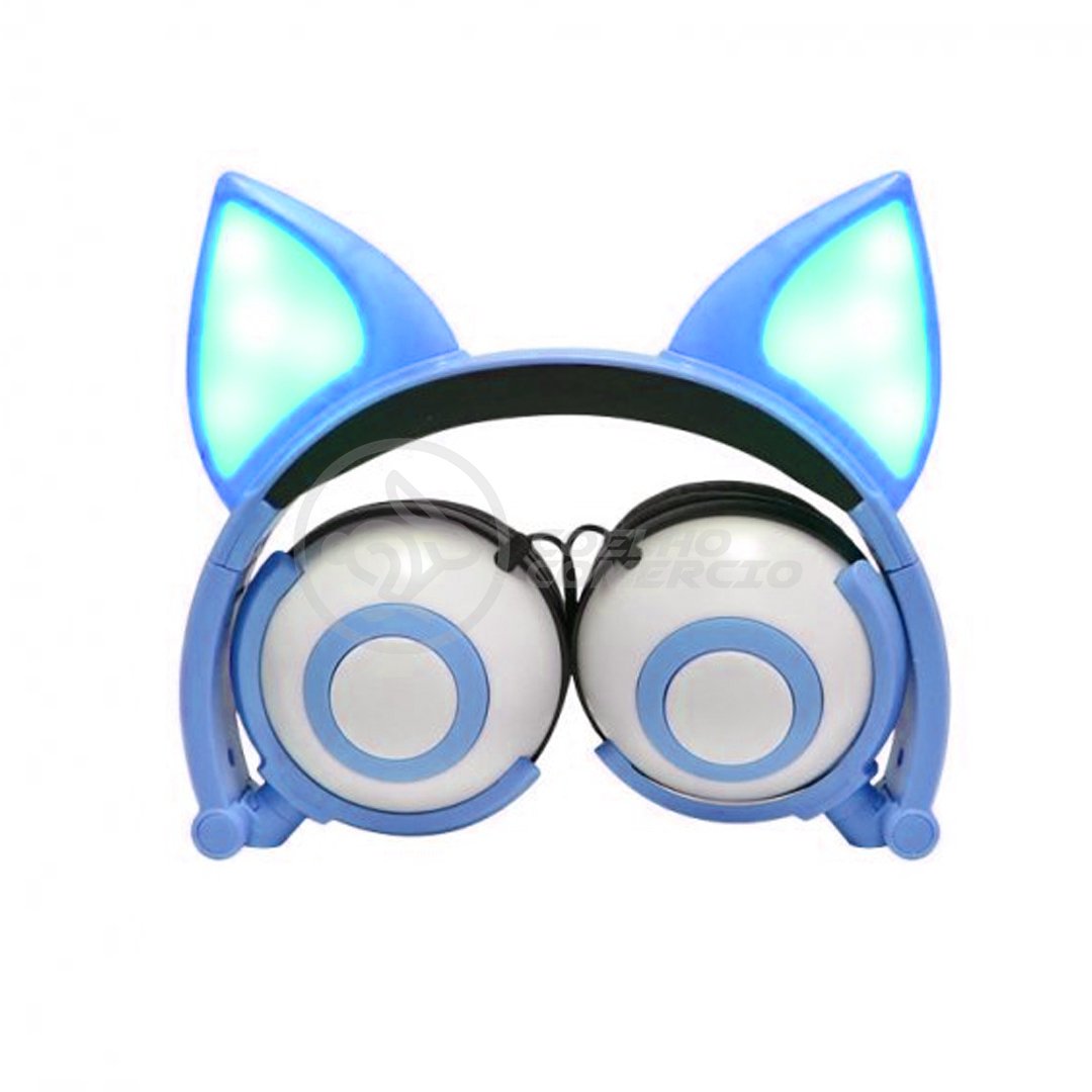 Fone de Ouvido Gatinho Fox Sem Fio Com Led Orelha Gato Dobrável Infantil  Microfone H'Maston - Azul