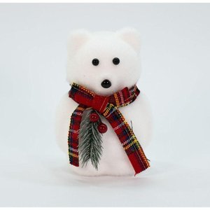 Enfeite Ursinho Polar Natalino com Cachecol Xadrez 17 Cm