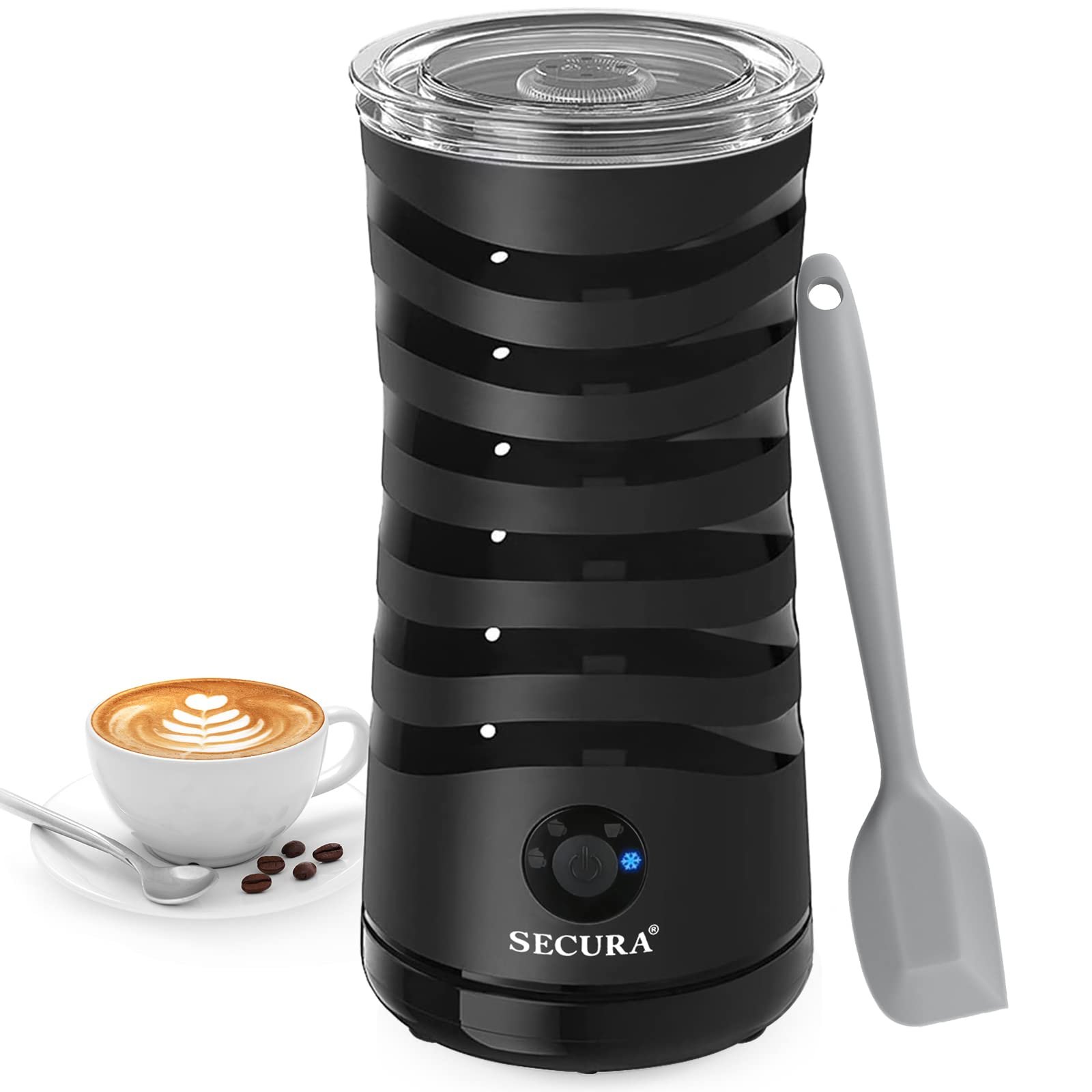 Secura Espumador de Leite Elétrico 4 em 1 para Café, 240ml (preto)