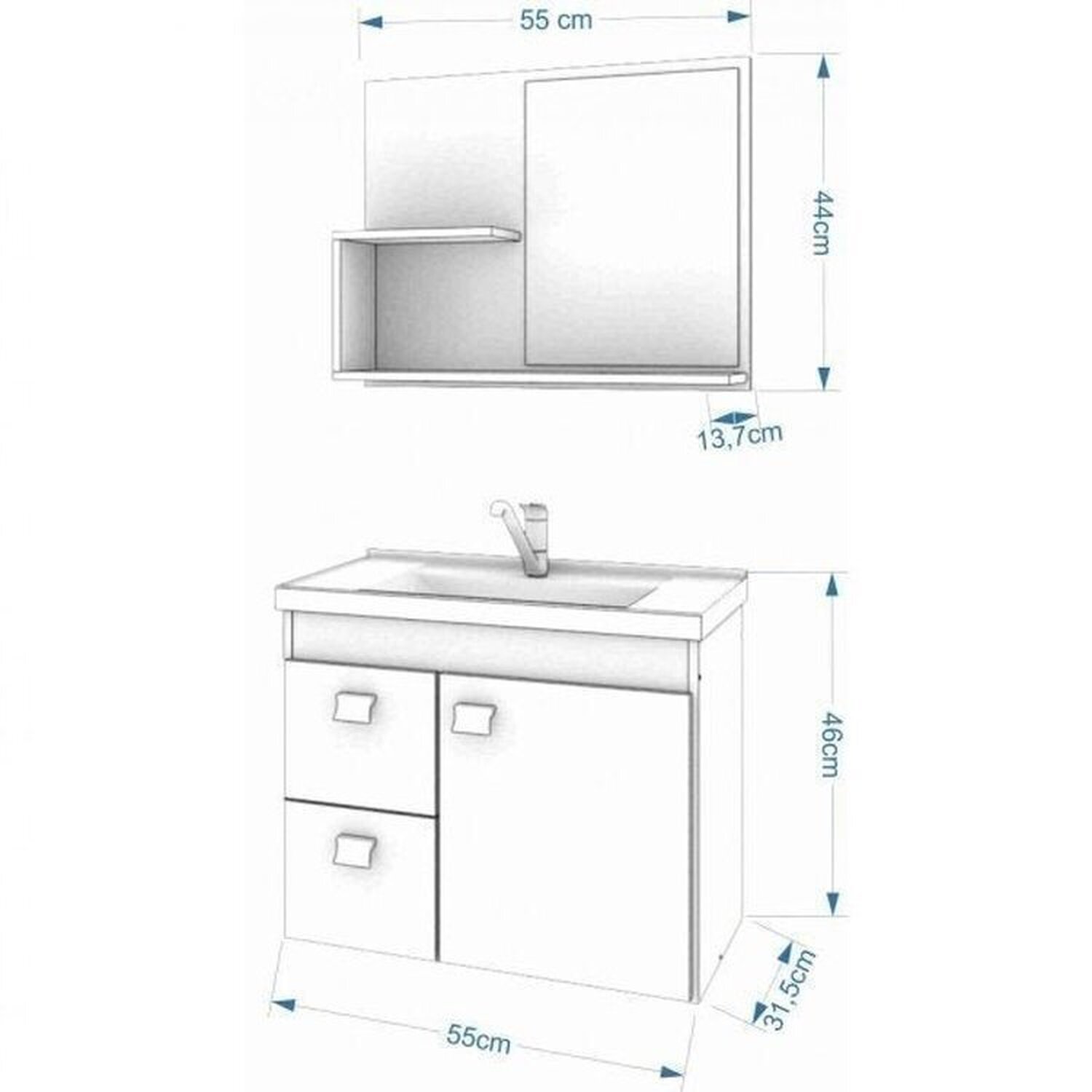 Kit com 3 Gabinetes Suspensos com Cuba e Espelheira Isa - 5