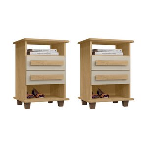 Kit 2 Mesas de Cabeceira Turim 2 Gavetas Cinamomo/off White