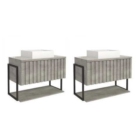 Kit com 2 Gabinetes para Banheiro com Cuba 85cm MDF Helsing Cinza/Titanium