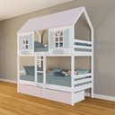 Ver imagem 3 de Beliche Casinha Bela com 2 Gavetas Rosa - Madeira Maciça Branco/rosa/verde | Housin