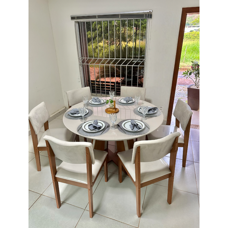 Sala de Jantar Moderna Vidro 6 Cadeiras Rubi Turim Lj Móveis