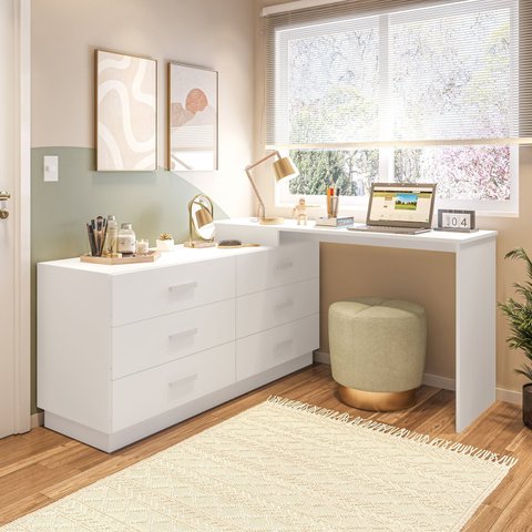 Cômoda com Escrivaninha em L com 6 Gavetas Leonie Yescasa