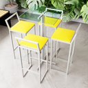 Ver imagem 1 de Conjunto Mesa Alta Bar Bistrô Quadrada Vidro 4 Banquetas Estofado White Don Castro Decor