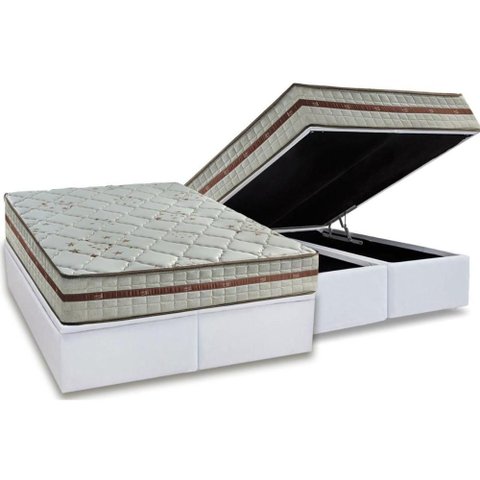 Cama Box Baú Queen: Colchão Molas Ensacadas D Angelis Anjos Classis + Base Crc Suede White (