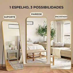 Espelho Grande Retangular Corpo Inteiro 150 X 60 Cm com Suporte de Chão - 3 Espelho Grande Retangular Corpo Inteiro 150 X 60 Cm com Suporte de Chão - 3
