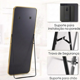 Espelho Grande Retangular Corpo Inteiro 150 X 60 Cm com Suporte de Chão - 4 Espelho Grande Retangular Corpo Inteiro 150 X 60 Cm com Suporte de Chão - 4