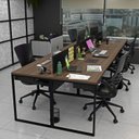 Ver imagem 6 de Escrivaninha Mesa Escritório 6 Lugares 360cm Industrial Nogal e Preto Marrom