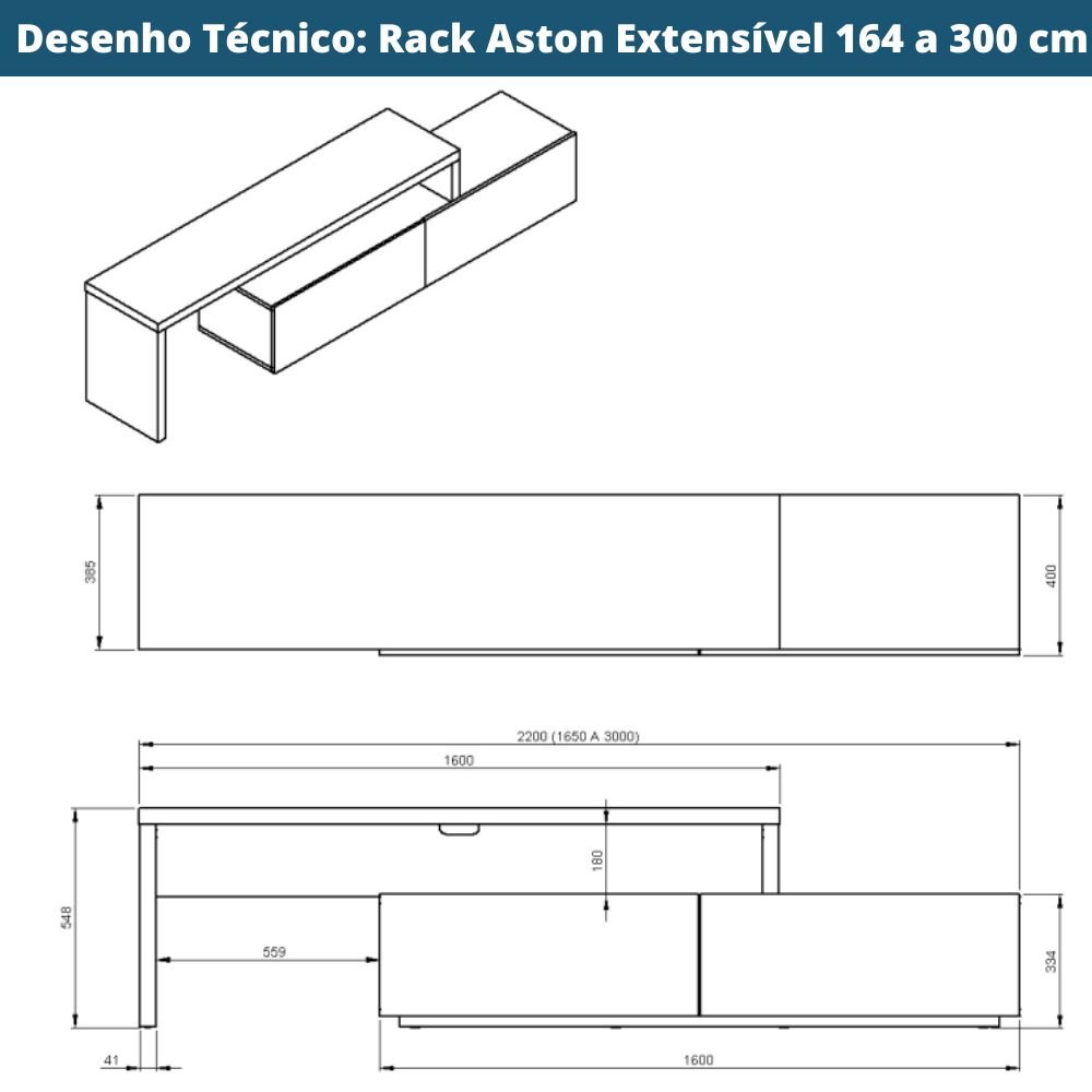 Rack Aston Universum Extensível 164 cm a 300 cm Laca Branca Brilhante - 7