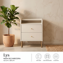 Ver imagem 6 de Mesa de Cabeceira Lys 2 Gavetas 1 Prateleira 100% MDF Pés em Metal 43 cm X 38 cm Off White/ Dourado