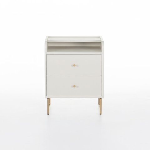 Mesa de Cabeceira Lys 2 Gavetas 1 Prateleira 100% MDF Pés em Metal 43 cm X 38 cm Off White/ Dourado